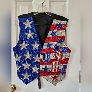 Vintage Bali Hand Beaded American Flag Sequin Vest - Patriotic - Small